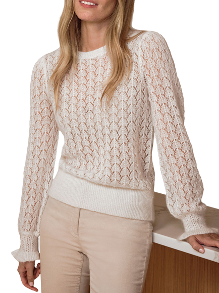 Pure Collection Lace Wool Blend Jumper, Soft White, Soft White