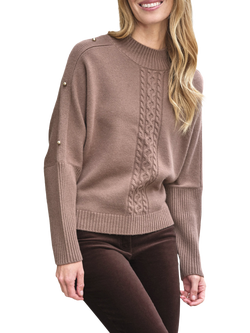 Pure Collection Button Sleeve Wool Rich Jumper, Heathered Mocha, Heathered Mocha
