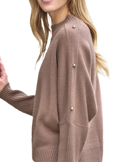 Pure Collection Button Sleeve Wool Rich Jumper, Heathered Mocha - view 2, Heathered Mocha