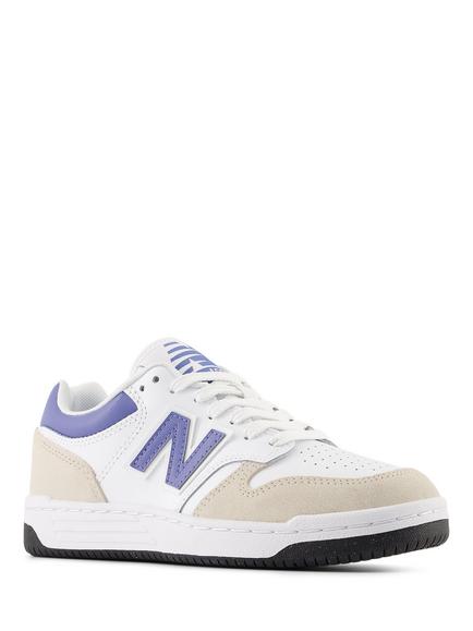 New Balance Kids' 480 Lace Trainers, White/Blue - view 2, White/Blue