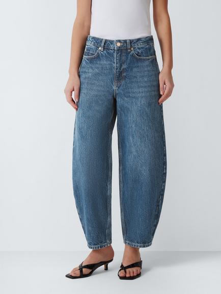 John Lewis Seamed Barrel Leg Jeans - view 2, Mid Blue