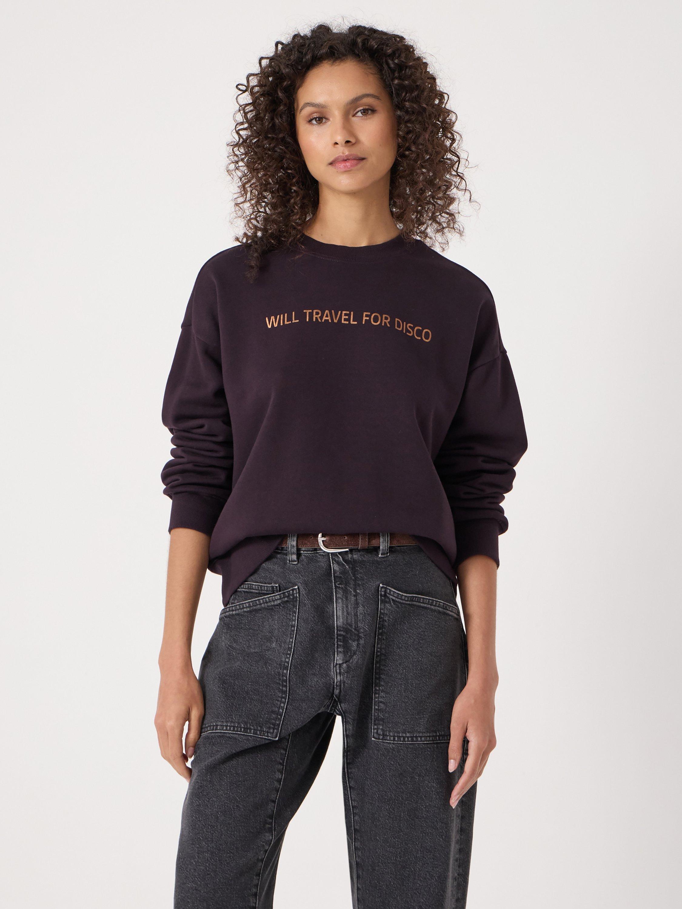 Product image 1 of 5, which shows HUSH Will Travel For Disco Sweatshirt, Plum Purple, L-XL