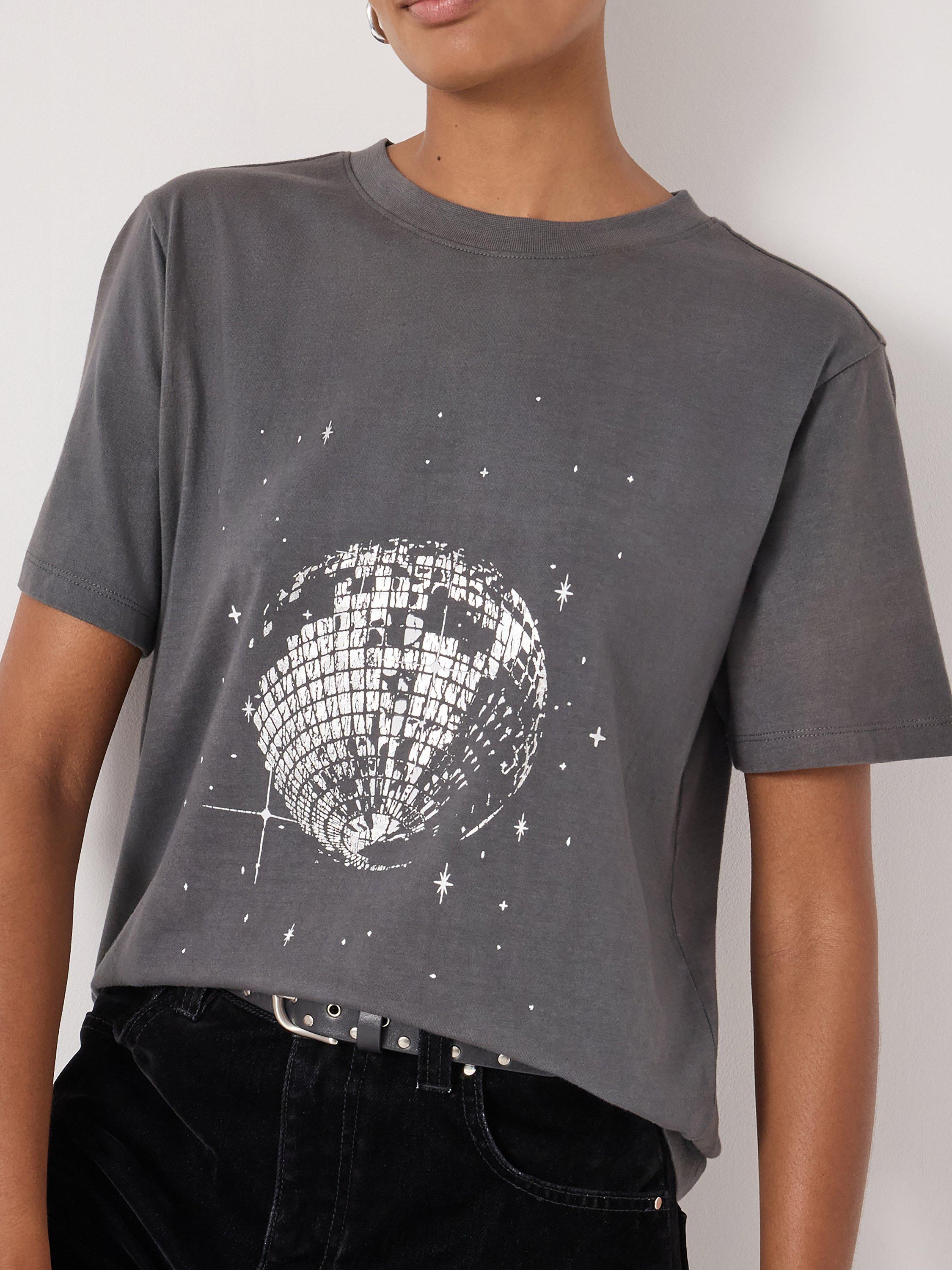 Product image 4 of 4, which shows HUSH Disco Graphic T-Shirt, Washed Charcoal, L-XL