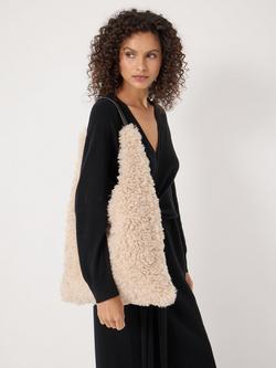 HUSH Faux Sheepskin Slouchy Tote Bag, Ecru White, Ecru White