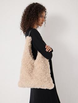 HUSH Faux Sheepskin Slouchy Tote Bag, Ecru White - view 2, Ecru White