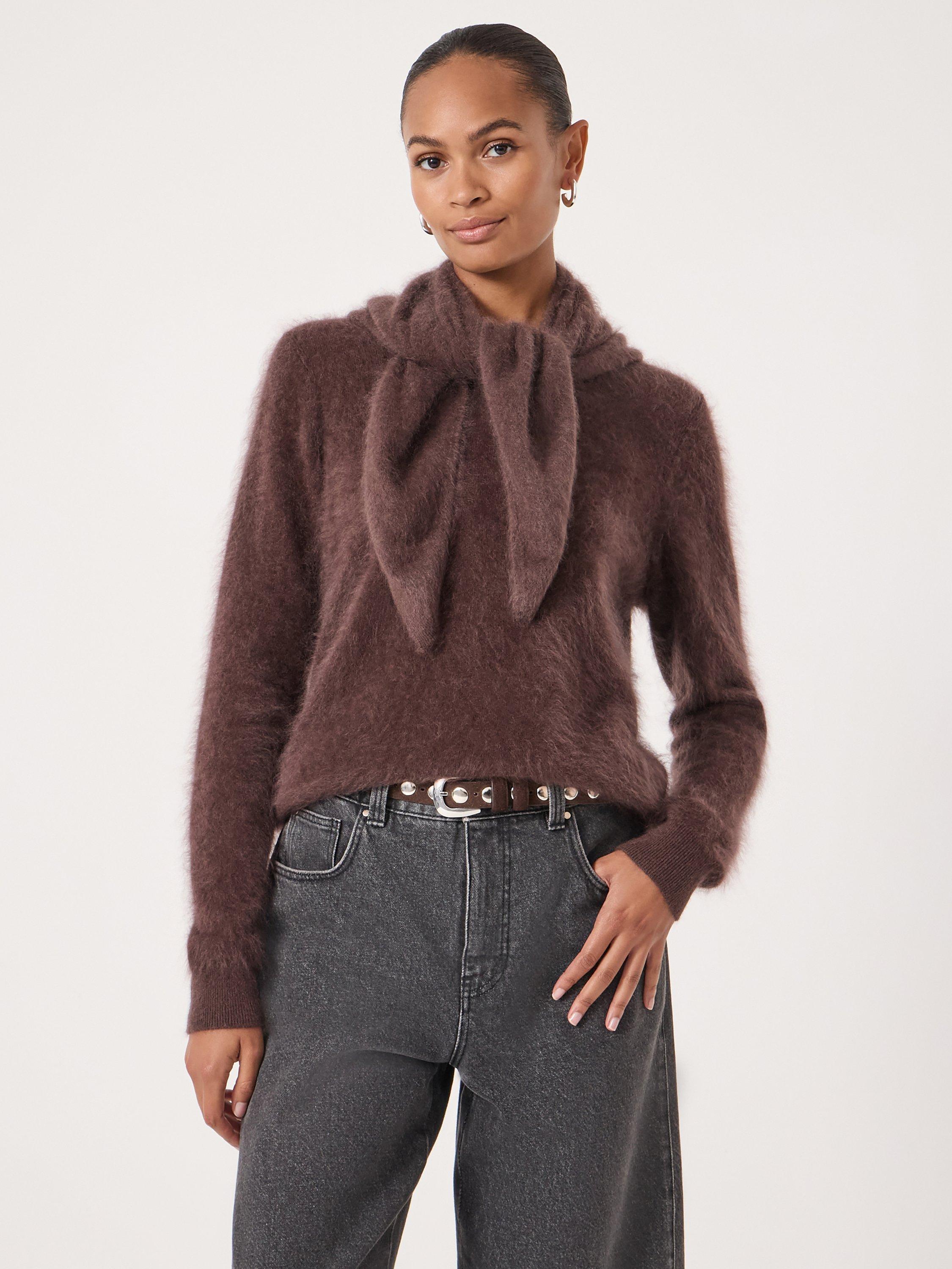 Product image 1 of 3, which shows HUSH Pure Brushed Cashmere Triangle Scarf, Chocolate Brown, One Size