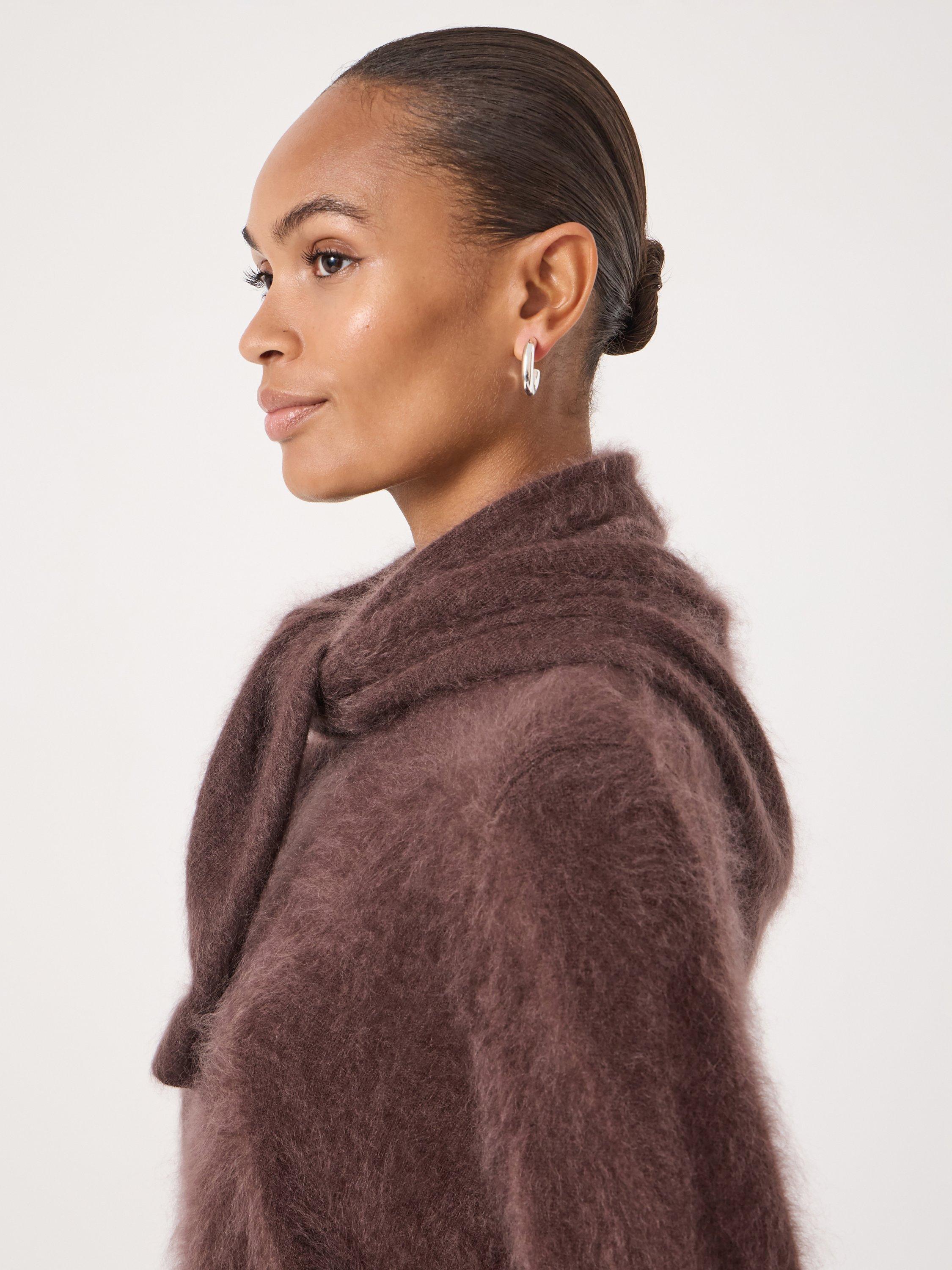 Product image 3 of 3, which shows HUSH Pure Brushed Cashmere Triangle Scarf, Chocolate Brown, One Size