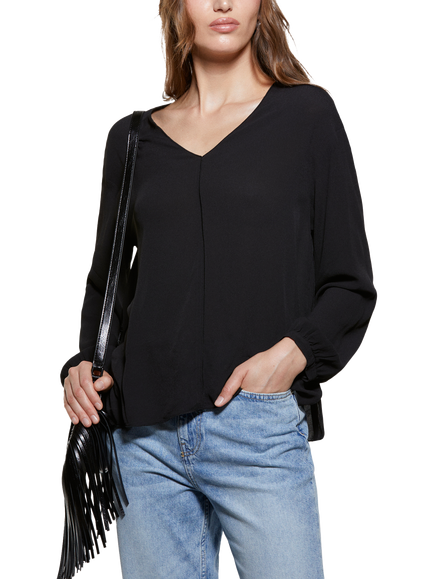 SISLEY Oversized V-Neck Blouse, Black, Black