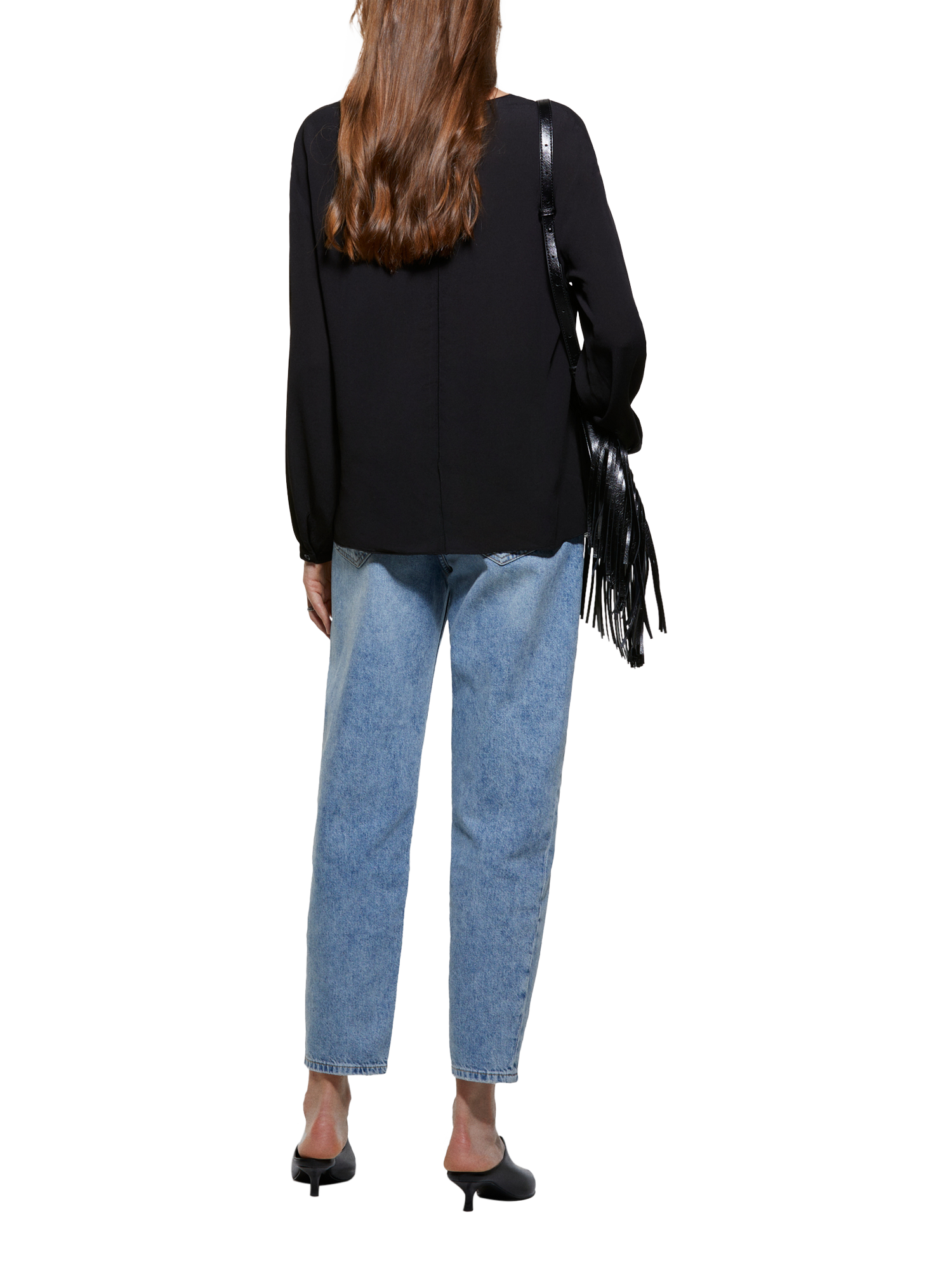 Product image 2 of 3, which shows SISLEY Oversized V-Neck Blouse, Black, XS