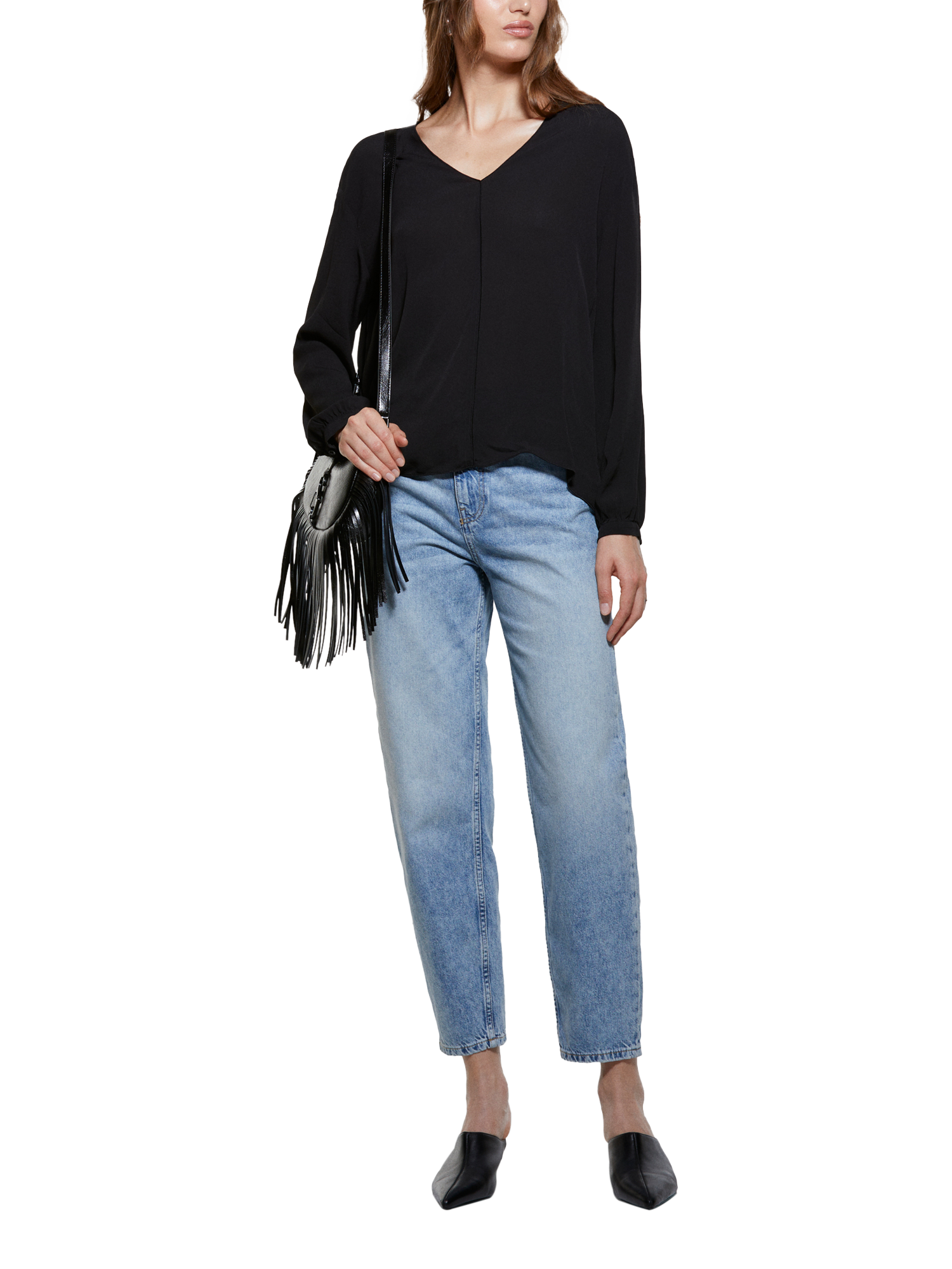 Product image 3 of 3, which shows SISLEY Oversized V-Neck Blouse, Black, XS
