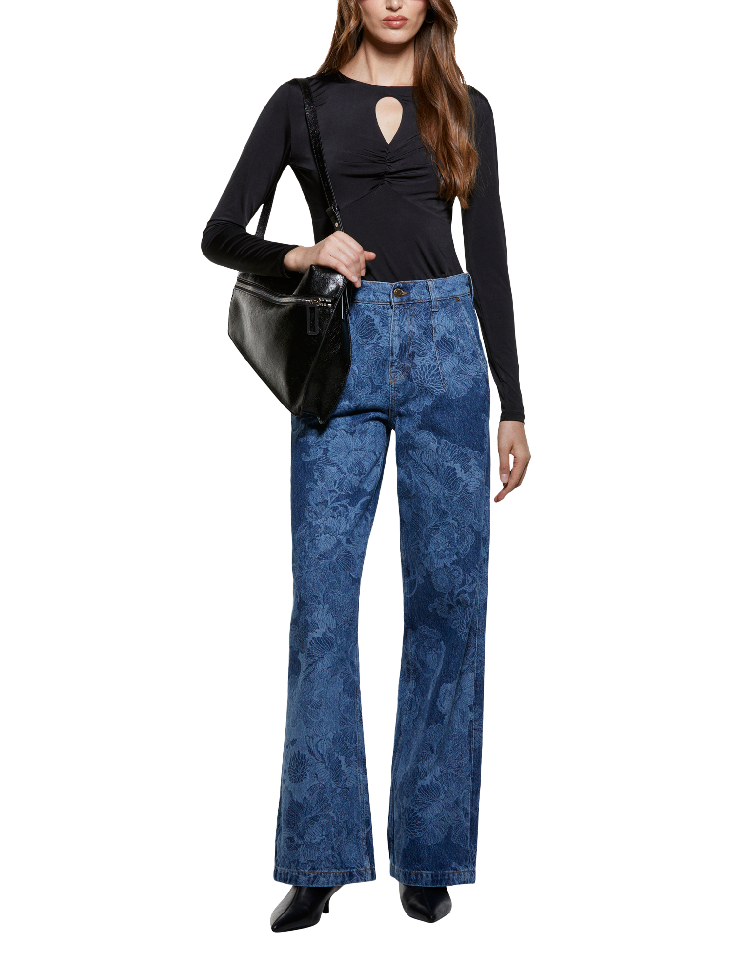 Product image 3 of 4, which shows SISLEY Keyhole Long Sleeve Top, Black, XS