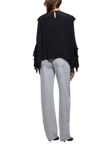 SISLEY Crew Neck Boho Relaxed Fit Blouse - view 2, Black