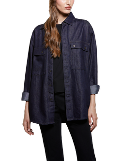 SISLEY Long Sleeve Cotton Blend Denim Shirt, Dark Blue