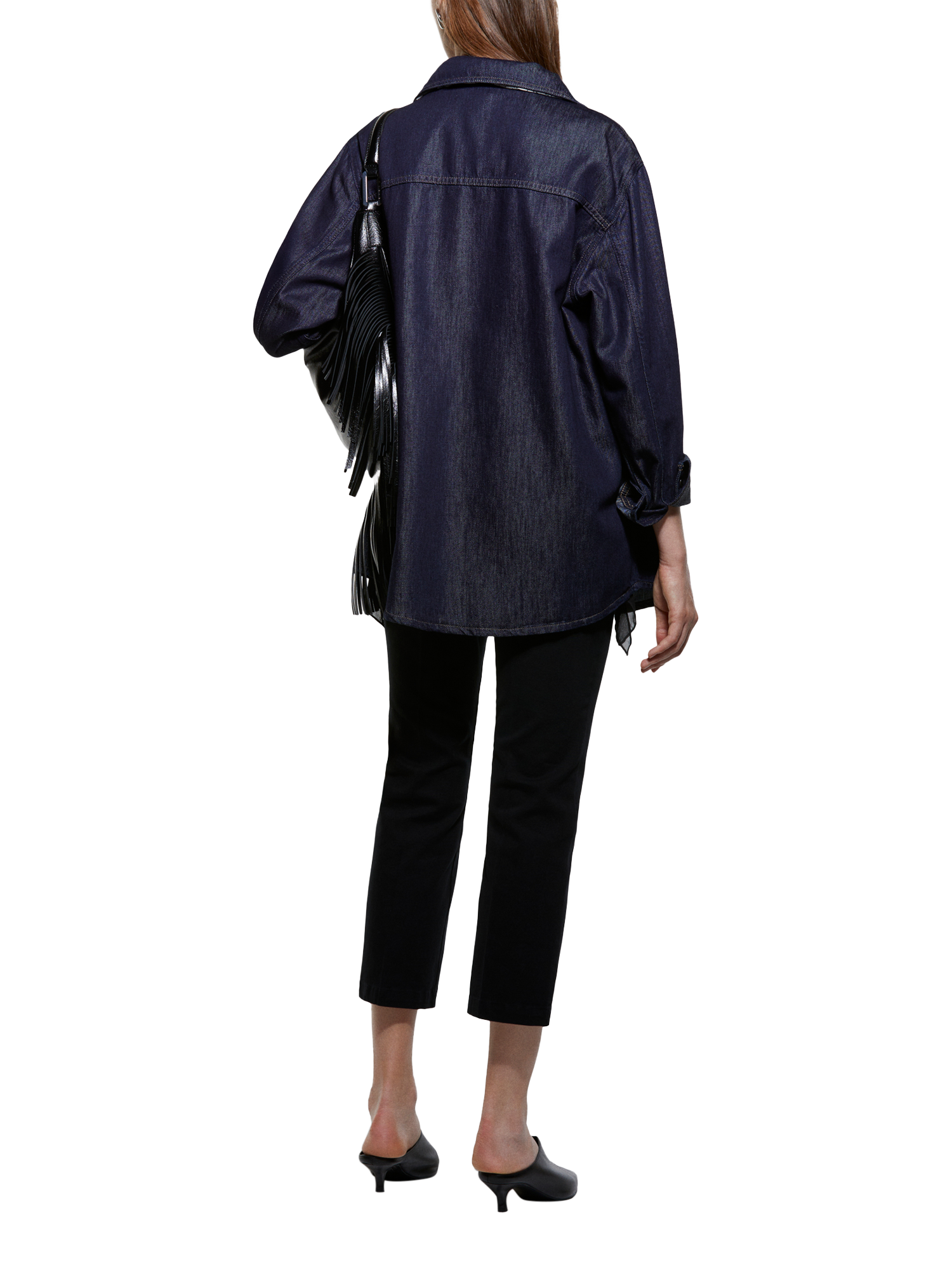 Product image 2 of 4, which shows SISLEY Long Sleeve Cotton Blend Denim Shirt , Dark Blue, S