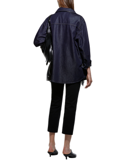 SISLEY Long Sleeve Cotton Blend Denim Shirt - view 2, Dark Blue