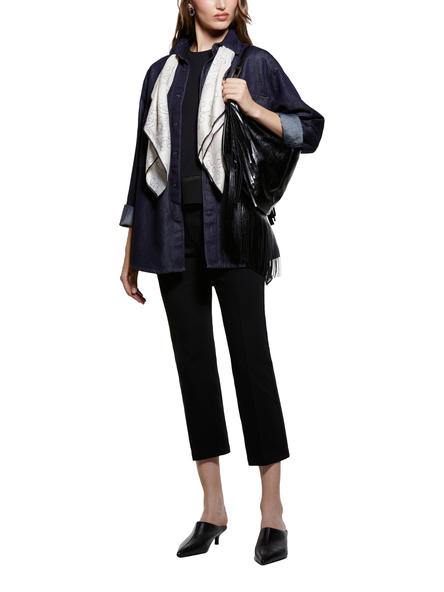 Product image 3 of 4, which shows SISLEY Long Sleeve Cotton Blend Denim Shirt , Dark Blue, S