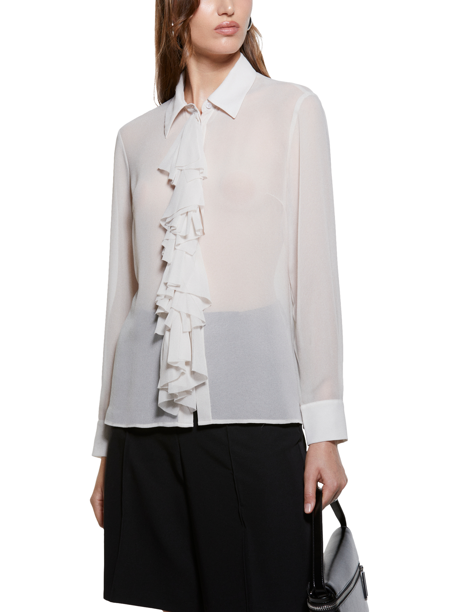 Product image 1 of 3, which shows SISLEY Ruffle Sheer Shirt, Ecru, XS