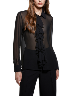 SISLEY Ruffle Sheer Shirt, Black