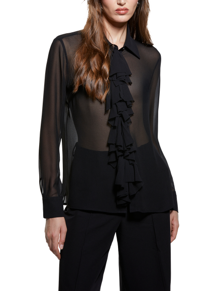 SISLEY Ruffle Sheer Shirt, Black