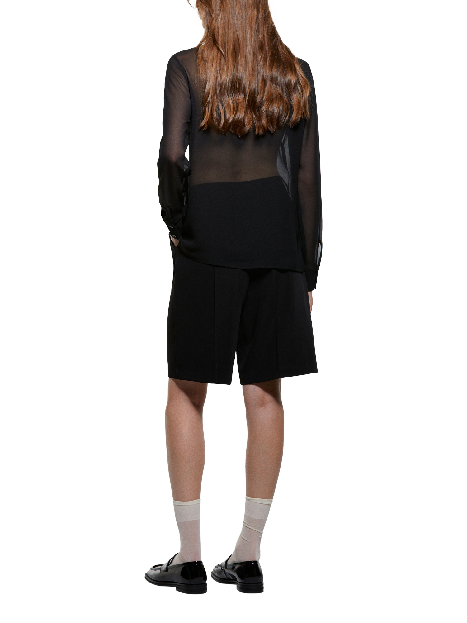 Product image 2 of 3, which shows SISLEY Ruffle Sheer Shirt, Black, XS