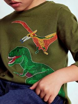 Mini Boden Kids' Cotton Glow Long Sleeve Crew Neck T-Shirt - view 2, Winter Moss Dino