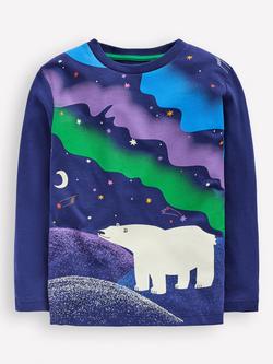 Mini Boden Kids' Cotton Glow Long Sleeve T-Shirt, Blue Northern Lights