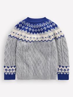 Mini Boden Kids' Wool Blend Fair Isle Cable Jumper - view 2, Grey Marl