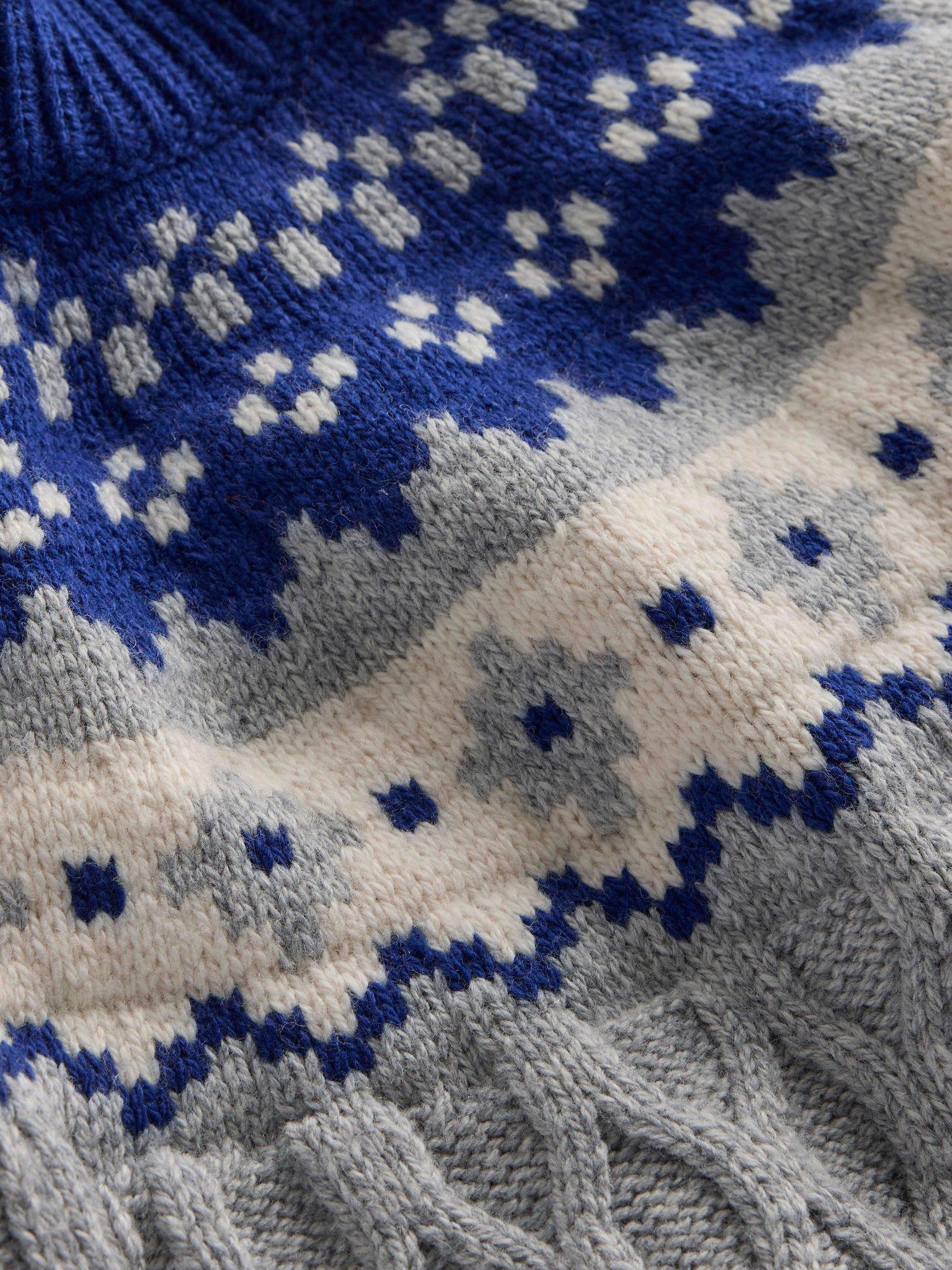 Product image 3 of 3, which shows Mini Boden Kids' Wool Blend Fair Isle Cable Jumper, Grey Marl, 4-5 years