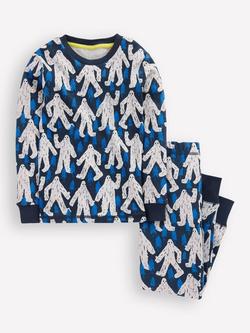 Mini Boden Kids' Cotton Snug Glow-in-the-dark Pyjama Set, Carbon Yetti