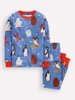 Mini Boden Kids' Cotton Snug Glow-in-the-dark Pyjama Set, Blue Penguins