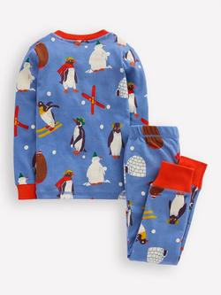 Mini Boden Kids' Cotton Snug Glow-in-the-dark Pyjama Set - view 2, Blue Penguins