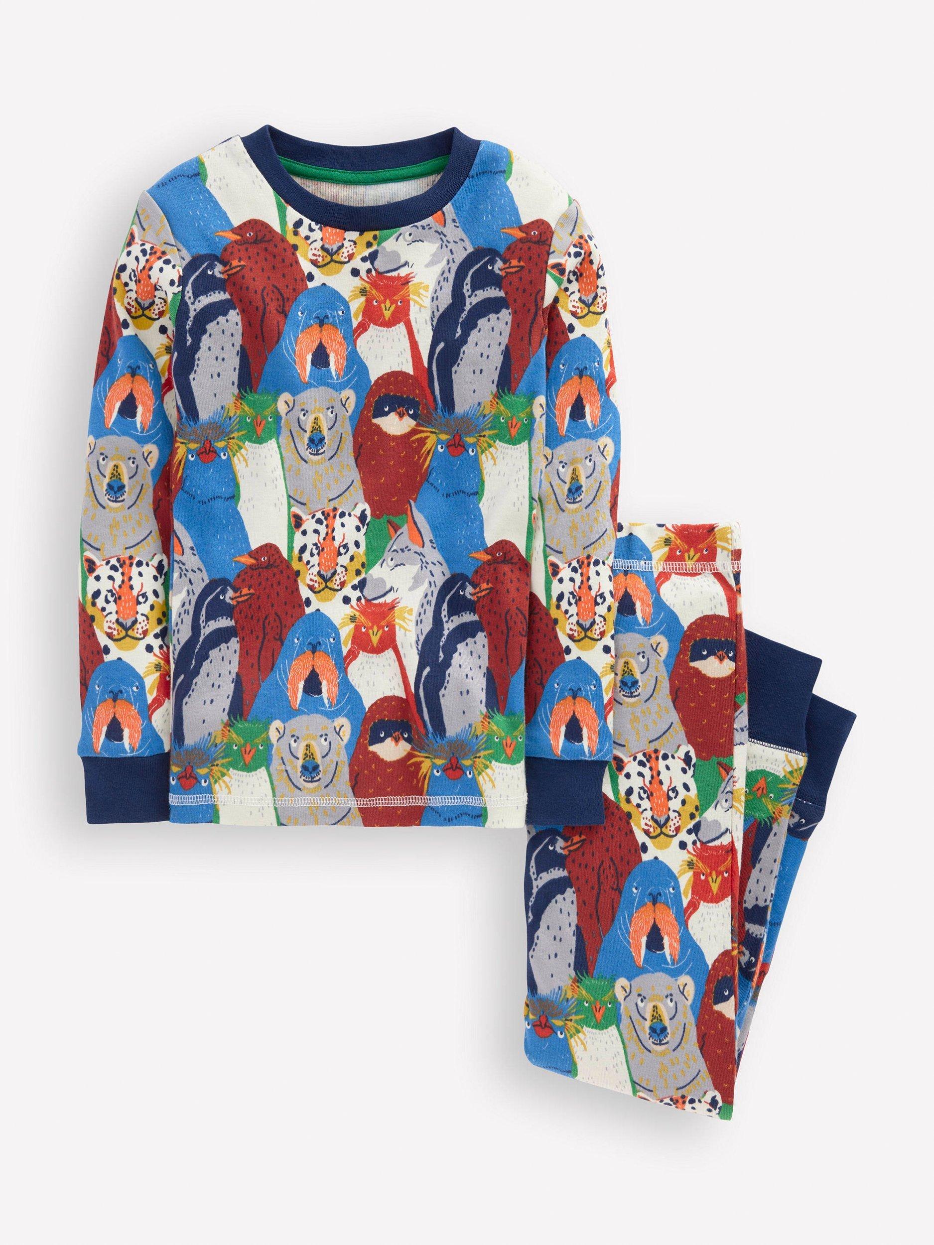 Product image 1 of 3, which shows Mini Boden Kids' Cotton Snug Long John Pyjama Set, Multi Arctic, 3 years