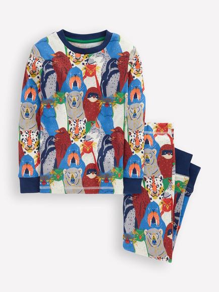 Mini Boden Kids' Cotton Snug Long John Pyjama Set, Multi Arctic