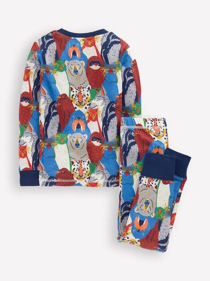 Mini Boden Kids' Cotton Snug Long John Pyjama Set - view 2, Multi Arctic