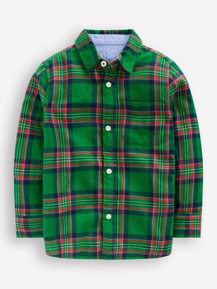 Mini Boden Kids' Cotton Check Long Sleeve Shirt, Green