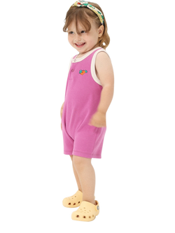 Bobo Choses Baby Cotton Rich Tangerine Motif Playsuit, Fuchsia - view 2, Fuchsia