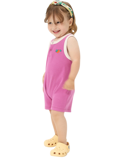 Bobo Choses Baby Cotton Rich Tangerine Motif Playsuit, Fuchsia - view 2, Fuchsia