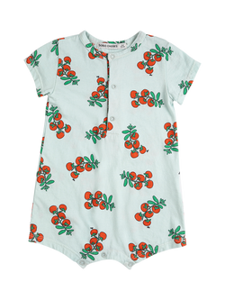 Bobo Choses Baby Cotton Tomato Print Playsuit, Light Blue, Light Blue