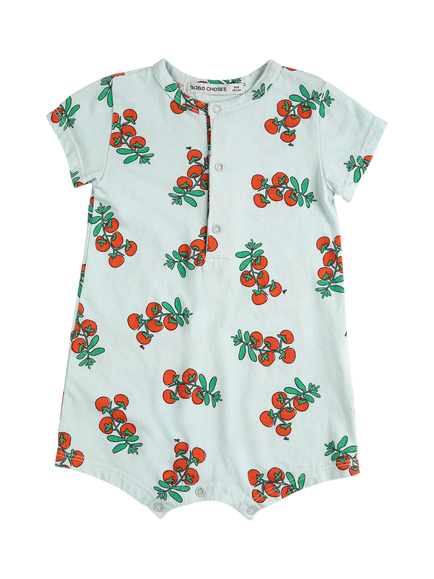 Bobo Choses Baby Cotton Tomato Print Playsuit, Light Blue, Light Blue