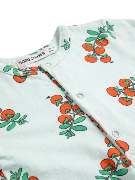 Bobo Choses Baby Cotton Tomato Print Playsuit, Light Blue - view 2, Light Blue