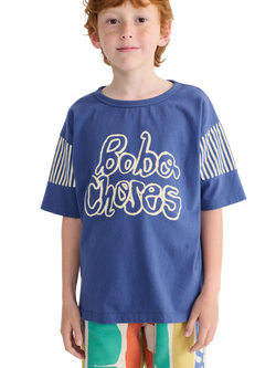 Bobo Choses Kids' By Hand Cotton Logo T-Shirt, Navy Blue - view 2, Navy Blue