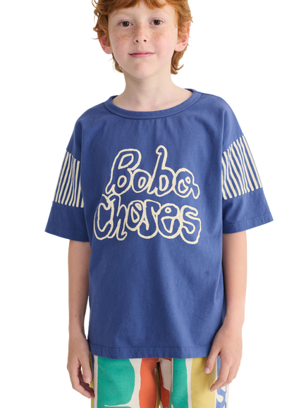 Bobo Choses Kids' By Hand Cotton Logo T-Shirt, Navy Blue - view 2, Navy Blue