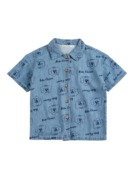 Bobo Choses Kids' Cotton Denim Pickles The Dog Graphic Shirt, Prussian Blue, Prussian Blue