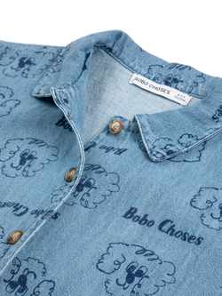Bobo Choses Kids' Cotton Denim Pickle Dog Graphic Shirt, Prussian Blue - view 2, Prussian Blue