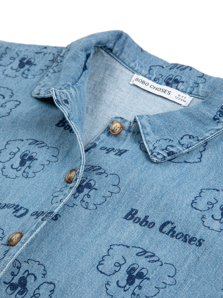 Bobo Choses Kids' Cotton Denim Pickles The Dog Graphic Shirt, Prussian Blue - view 2, Prussian Blue