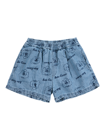 Bobo Choses Kids' Cotton Denim Pickles The Dog Shorts, Prussian Blue, Prussian Blue