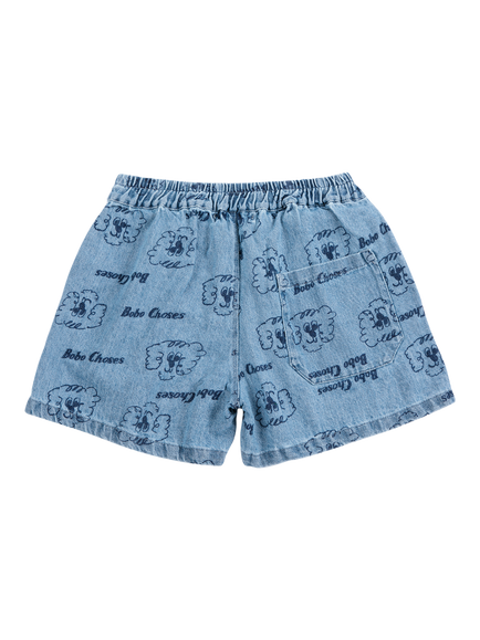 Bobo Choses Kids' Cotton Denim Pickles The Dog Shorts, Prussian Blue - view 2, Prussian Blue