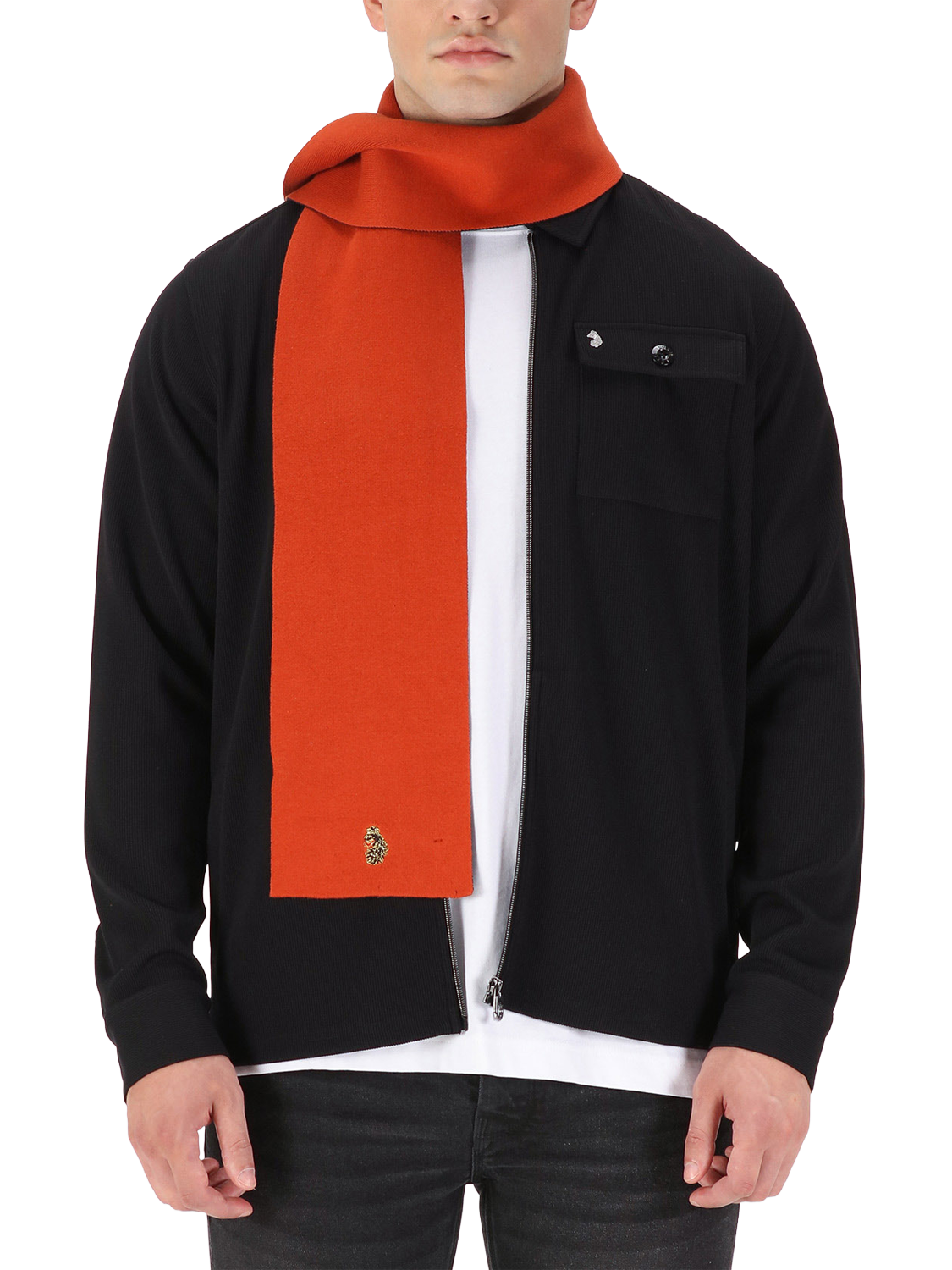 Product image 2 of 4, which shows LUKE 1977 Gerard Cotton Colour Block Scarf, Copper Orange, One Size