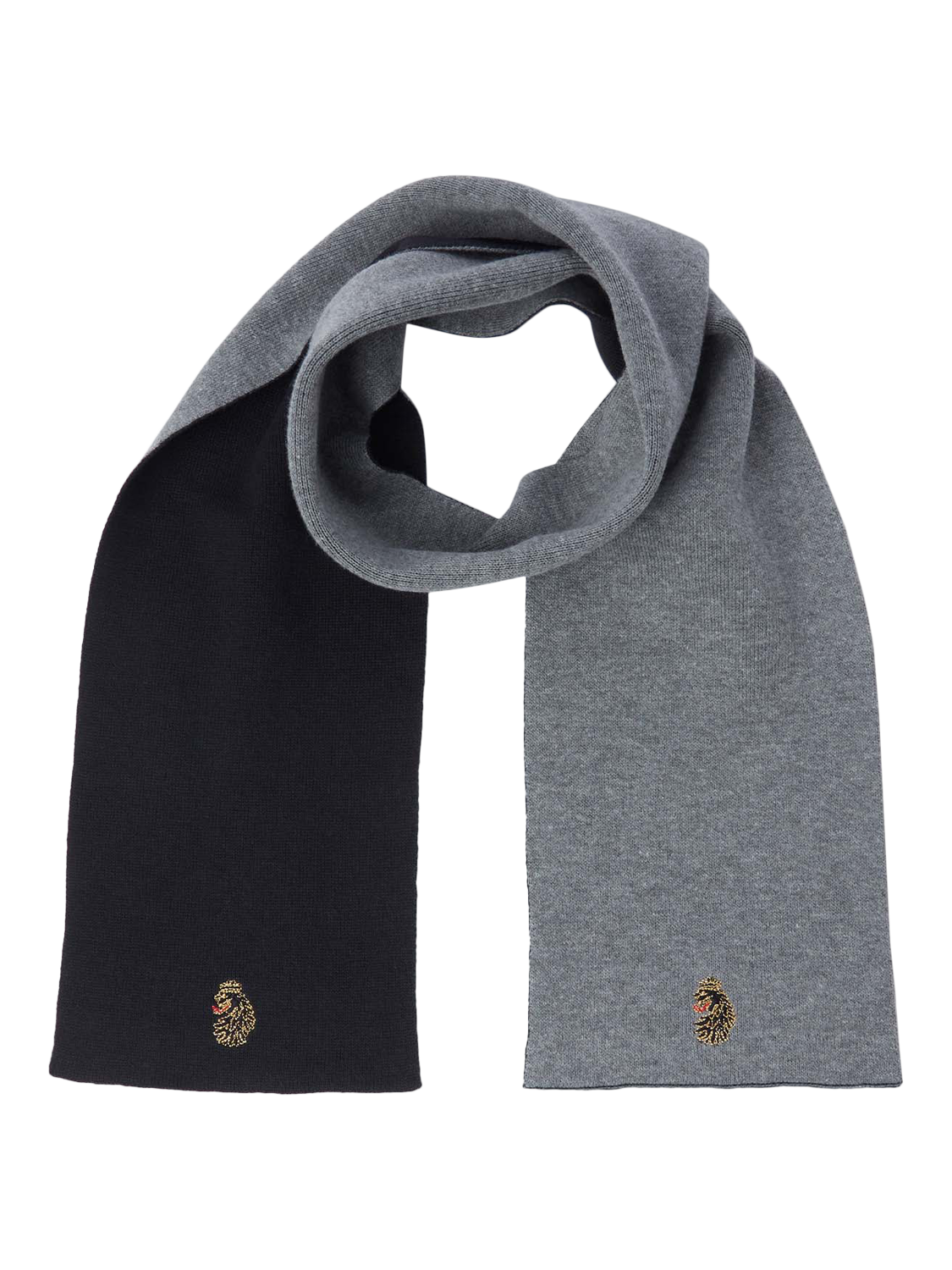 Product image 1 of 4, which shows LUKE 1977 Gerard Cotton Colour Block Scarf, Black Marle/Grey, One Size