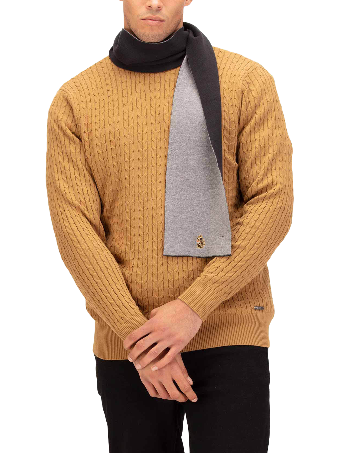 Product image 2 of 4, which shows LUKE 1977 Gerard Cotton Colour Block Scarf, Black Marle/Grey, One Size